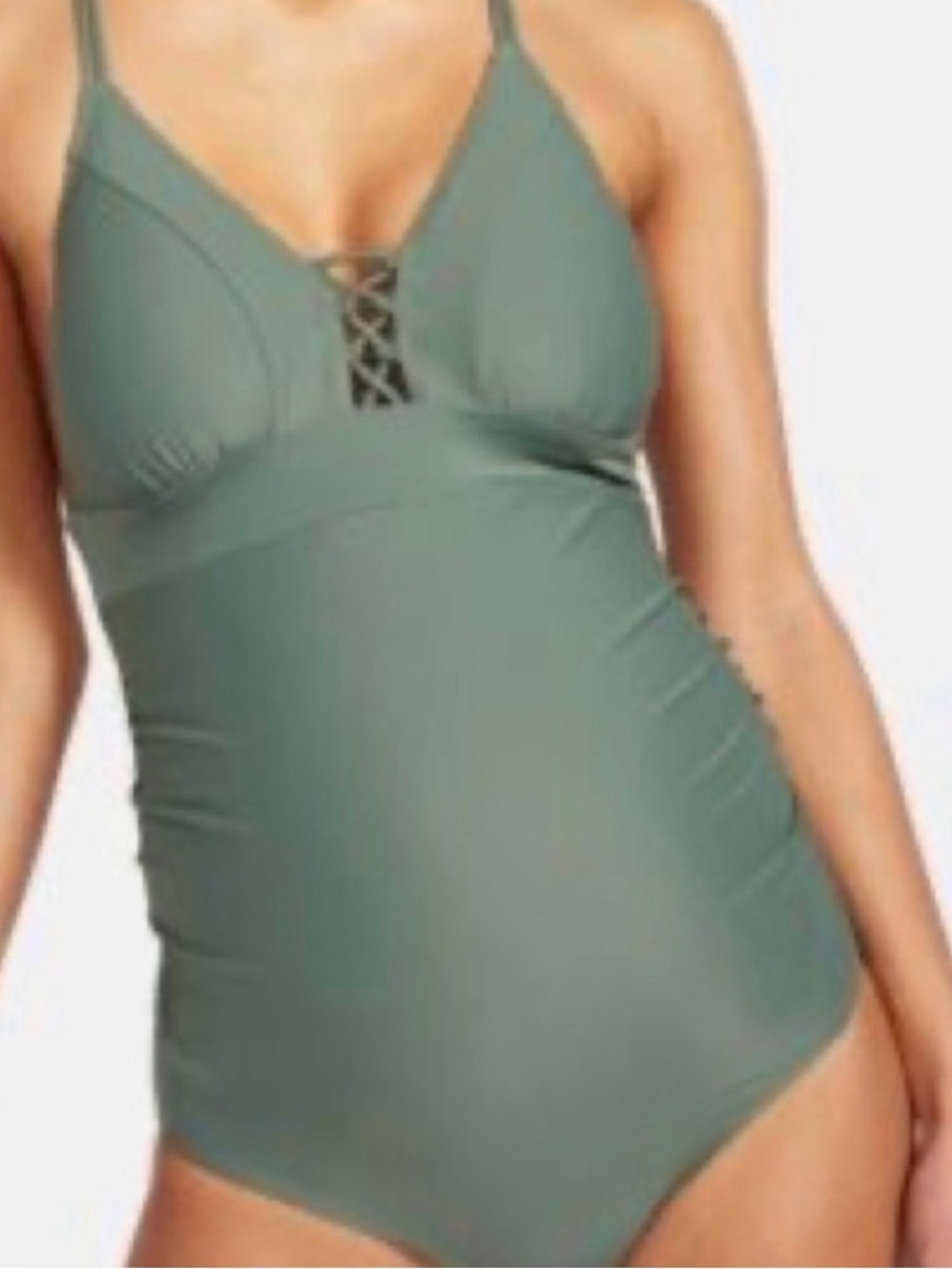 A Pea in a Pod Maternity Swimsuit Medium Lace-up olive green swim bathing